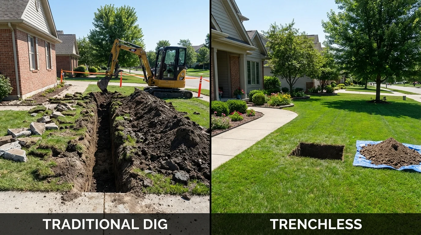Trenchless sewer repair with minimal yard damage versus traditional excavation in Downey, CA